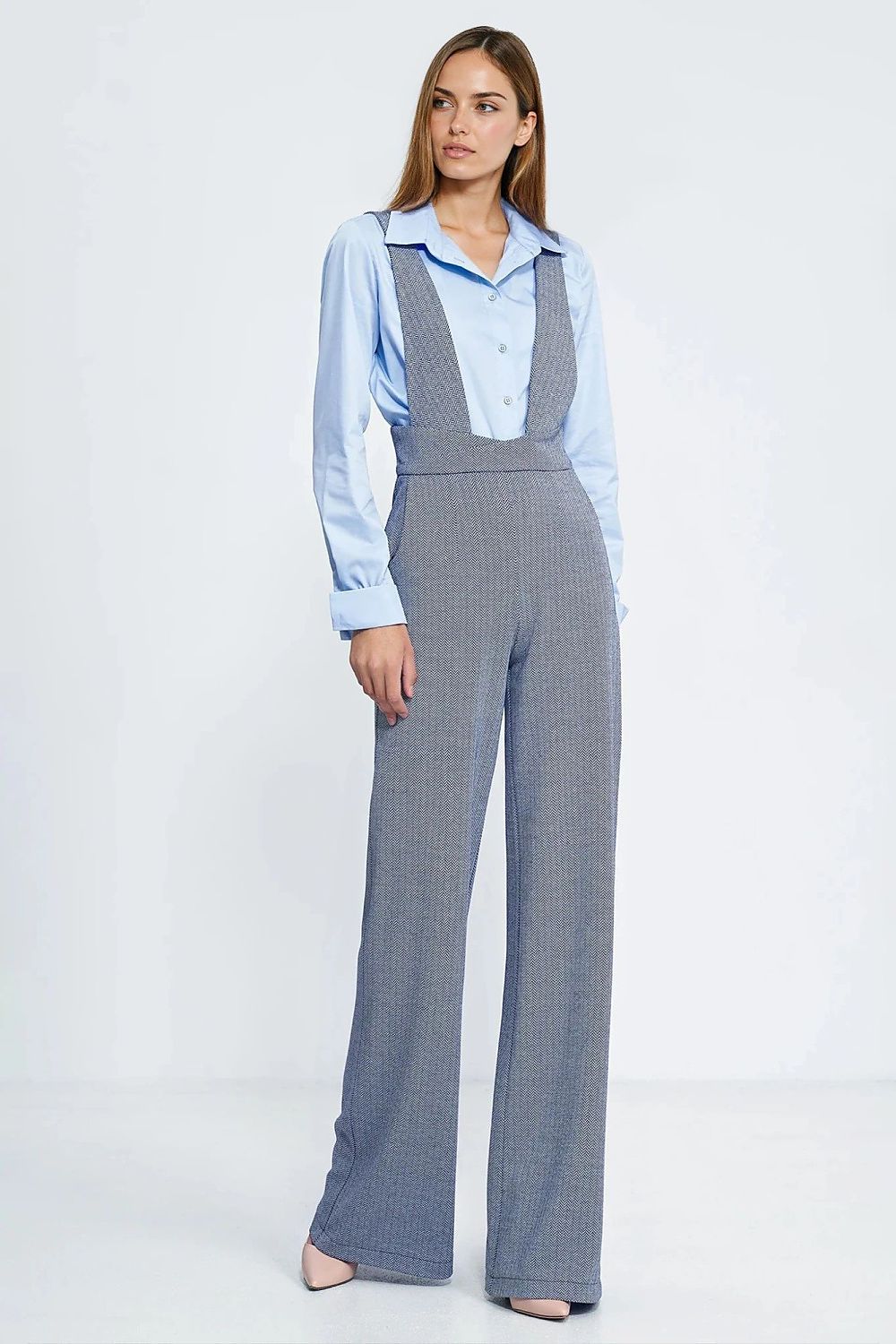 Elegant stylish jumpsuit by Nife featuring high waist design and suspenders, ideal for sophisticated occasions and available in sizes EU 34 to 42.