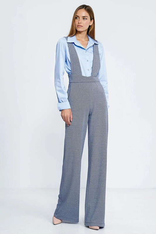 Elegant stylish jumpsuit by Nife featuring high waist design and suspenders, ideal for sophisticated occasions and available in sizes EU 34 to 42.