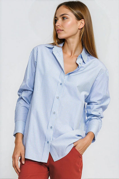 Elegantly Soft Long Sleeve Shirt by Nife featuring a chic striped collar, crafted from a luxurious cotton blend for ultimate comfort and style in EU sizes 36-42.
