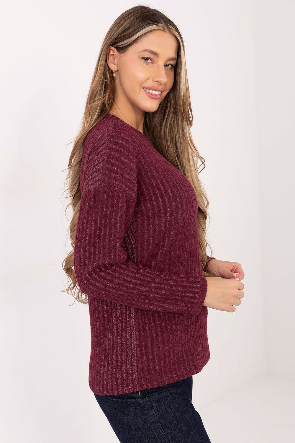 Versatile Classic Round Neck Jumper in Cotton Blend from Relevance, highlighting its perfect fit on various body types, ideal for casual or smart occasions.