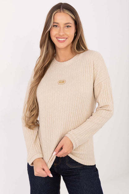 Elegant Classic Round Neck Jumper in Cotton Blend by Relevance, showcasing a soft ribbed texture and tailored fit.
