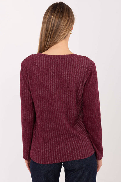 Close-up view of the Elegant V-Neck Cotton Blend Sweater by Relevance, highlighting the ribbed texture and comfortable fabric mix of cotton and spandex.