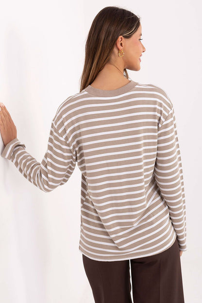 Luxury Striped Blouse for Women, crafted by Relevance, featuring elegant slit neckline and soft micromodal fabric in EU size 0.