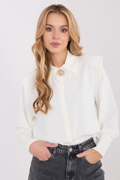 Elegant long sleeve shirt in EU size 0 by Italy Moda, featuring a classic collar and delicate brooch for a sophisticated look.