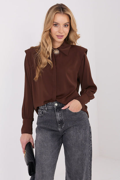 Elegant Long Sleeve Shirt by Italy Moda displayed on a mannequin, featuring slightly puffy sleeves for a graceful silhouette, perfect for various occasions.