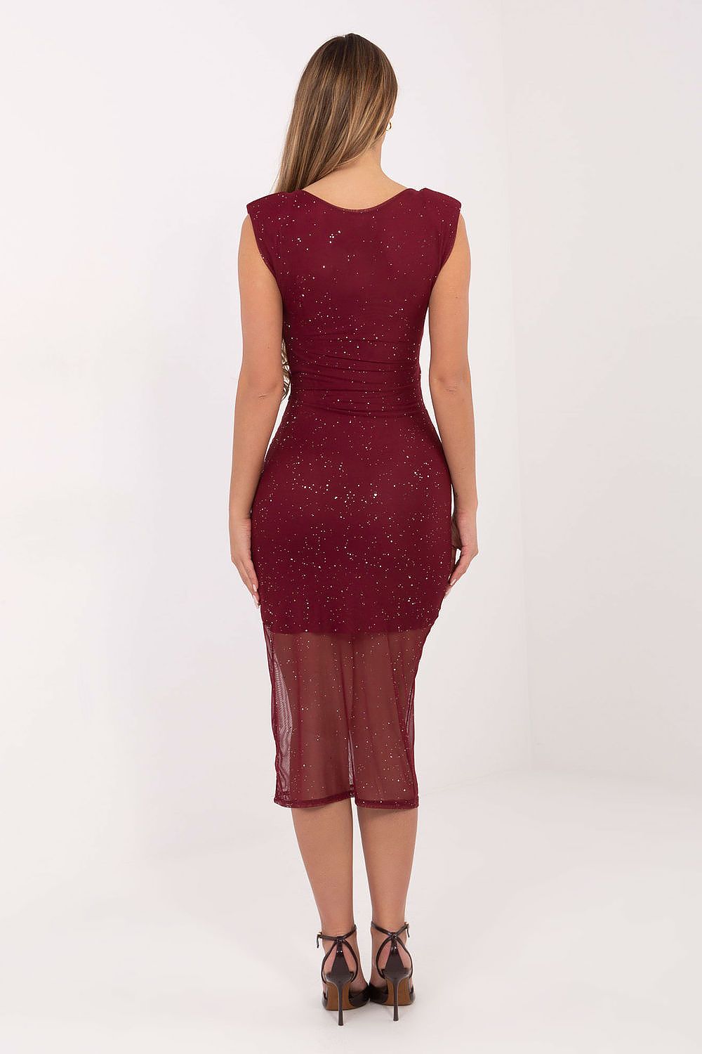 Italy Moda Elegant Midi Evening Dress in EU Size 0 featuring a sweetheart neckline and decorative brooches, perfect for upscale events and cocktail parties.