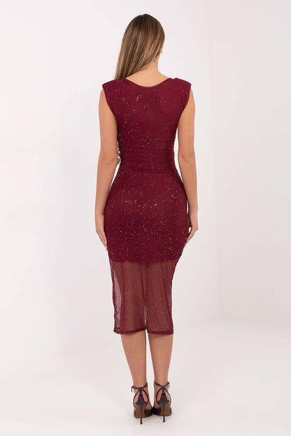 Italy Moda Elegant Midi Evening Dress in EU Size 0 featuring a sweetheart neckline and decorative brooches, perfect for upscale events and cocktail parties.