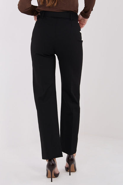 Flat lay of Italy Moda high-waisted straight-leg trousers in various sizes, showcasing premium fabric blend and timeless style for modern women.