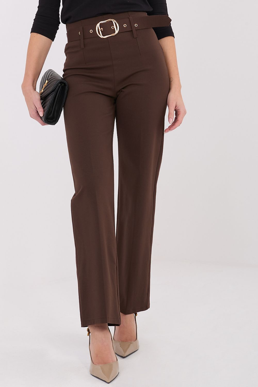 Detailed view of the concealed zipper and adjustable belt on Italy Moda women’s trousers, ensuring a sleek and polished look.