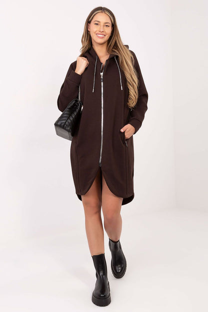 Close-up of high-quality fabric of Luxury Women's Long Hoodie Blouse by Relevance, showcasing the cotton-spandex material for a soft feel.