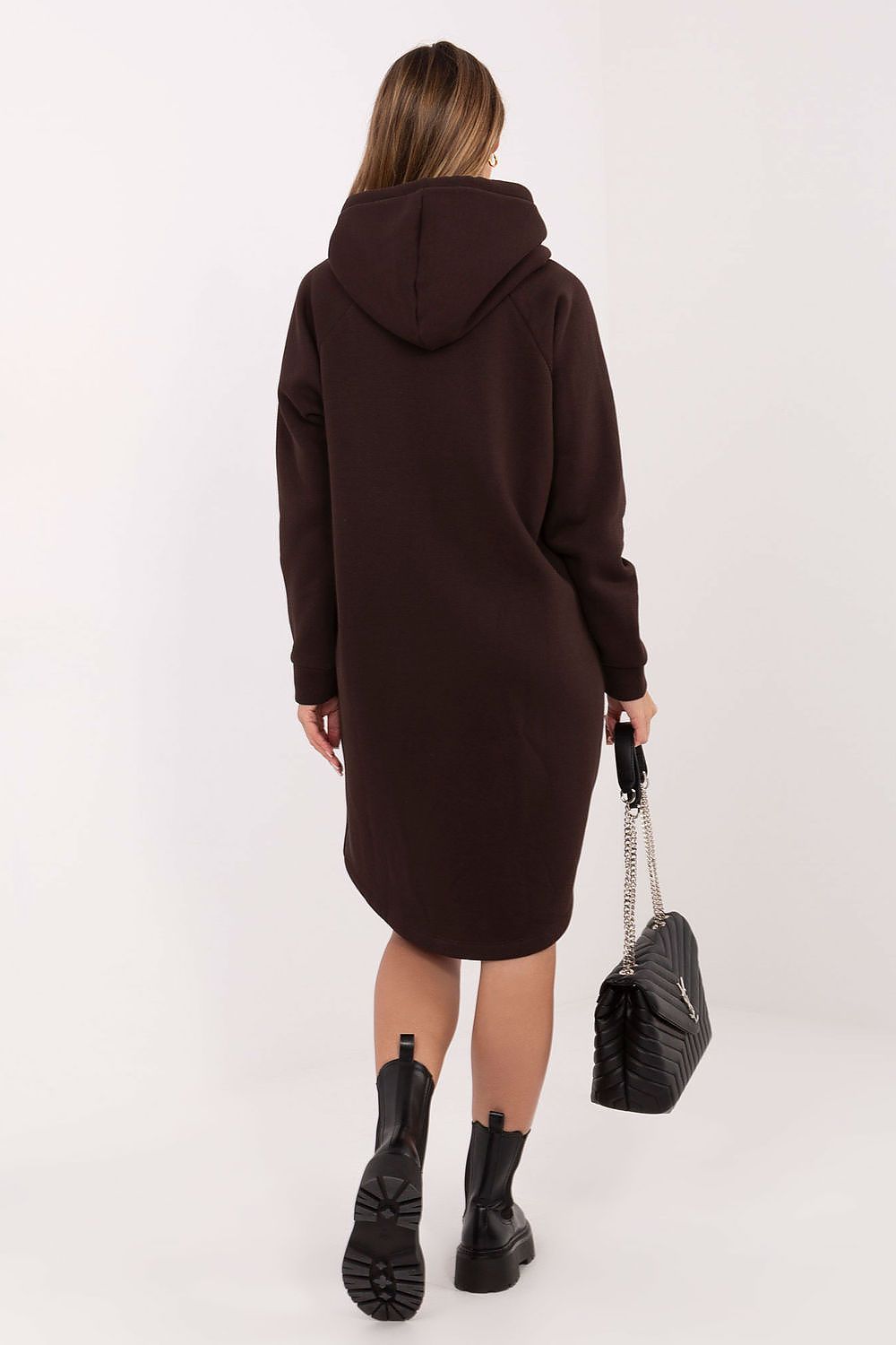 Luxury Women's Long Hoodie Blouse with Zipper Pockets by Relevance, featuring soft cotton and spandex blend in elegant design, perfect for cooler days.