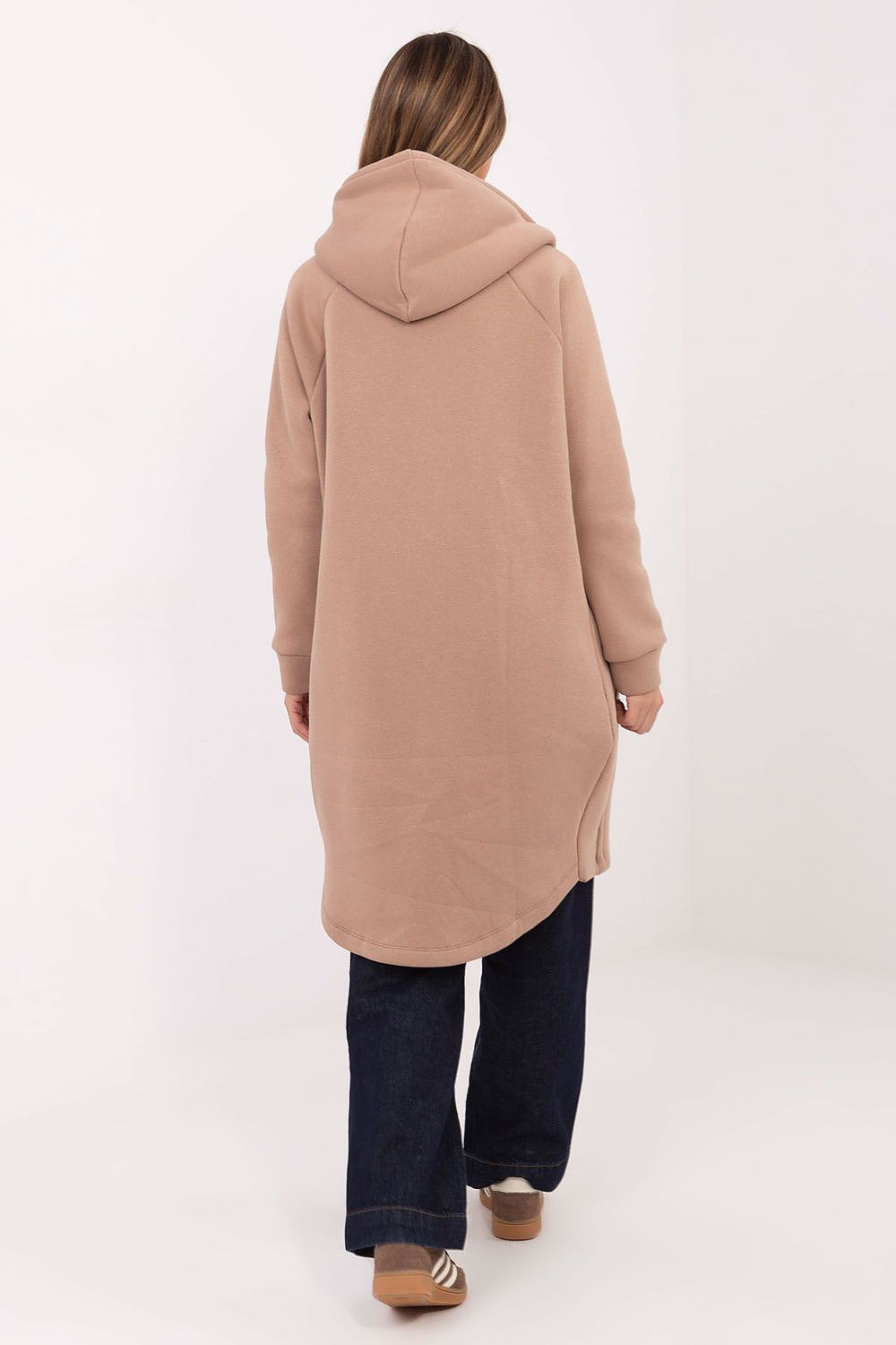 Chic women's long hoodie blouse by Relevance with a practical hood, zipper closures, and contemporary silhouette, perfect for any stylish outfit.