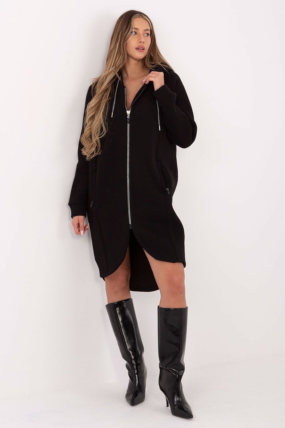 Detail of Relevance Luxury Women's Hoodie Blouse in EU size 0 with full zipper and modern design, emphasizing comfort and luxury.