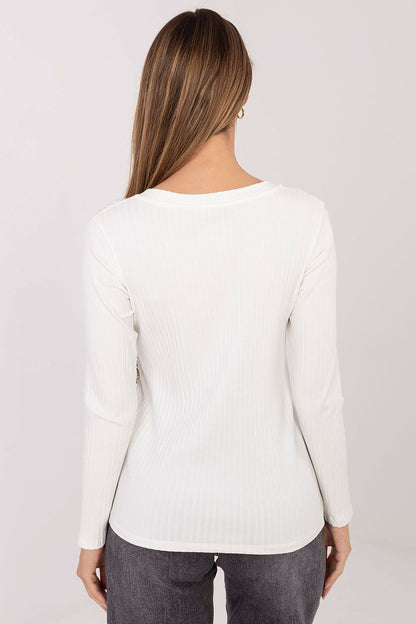 Stylish and versatile women's blouse by Rue Paris, featuring a flattering V-neckline, ideal for everyday elegance and professional settings.