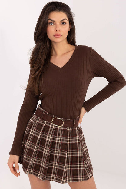 Elegantly styled cotton blend V-neck blouse for women by Rue Paris, showcasing a sophisticated and modern design suitable for both casual and office wear.