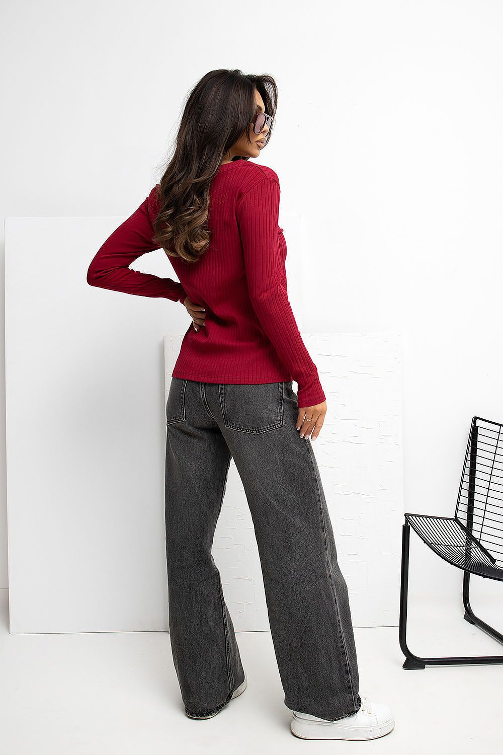 Luxurious long-sleeve blouse from Rue Paris, showcasing decorative embroidery detailing on the chest, ideal for both work and weekend outings.