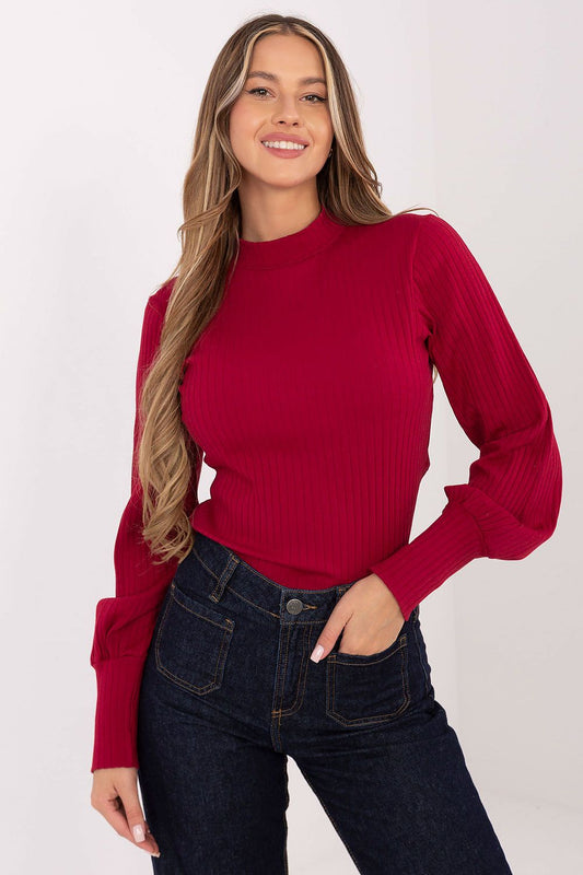 Elegant Rue Paris Blouse in soft cotton blend featuring stylish puff sleeves and a sophisticated turtleneck, perfect for chic everyday and work wear.