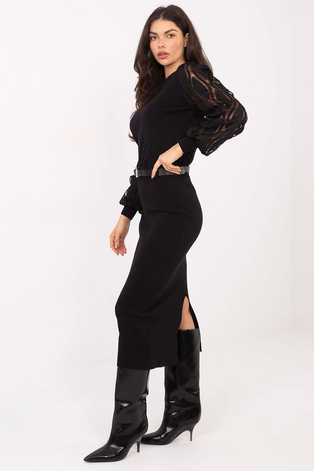 Back view of Factory Price's Ribbed Viscose-Polyester Midi Skirt, exemplifying stylish elegance and comfort for everyday and special events.