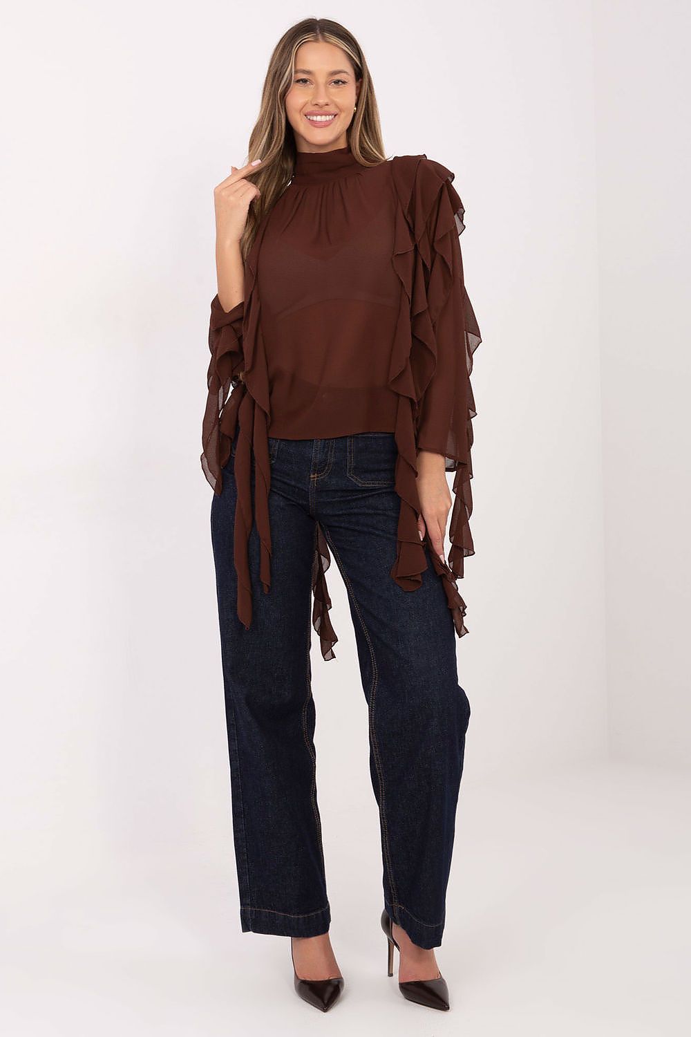 Sophisticated turtleneck style of the Elegant Women's Blouse from Factory Price, ideal for both casual and formal occasions, showcasing elegance and versatility.