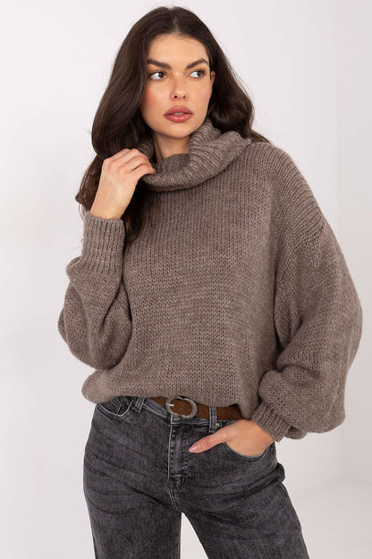 Elegant loose women's turtleneck sweater in soft acrylic-mohair blend by Factory Price, offering everyday comfort and sophisticated style.