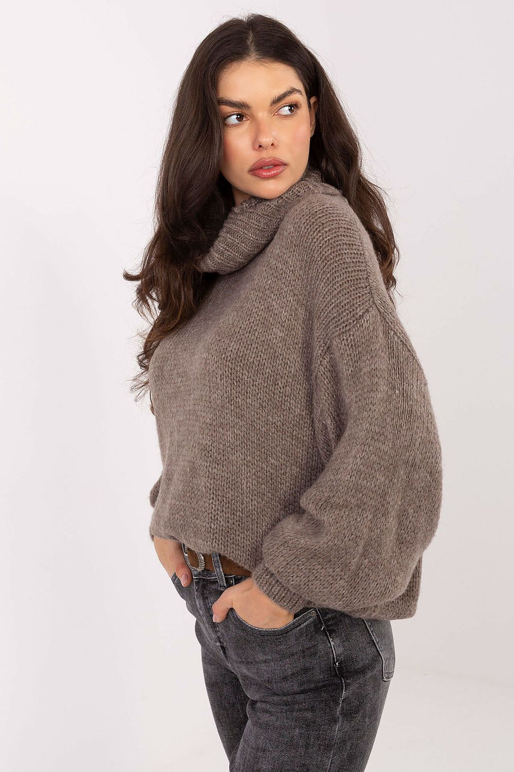 Chic loose-fit turtleneck sweater in sizes EU 0 by Factory Price, made from a soft acrylic-mohair blend offering superior comfort and style.
