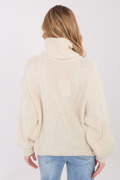 Beautifully textured loose turtleneck sweater in acrylic-mohair blend by Factory Price, combining style and comfort for the modern woman.