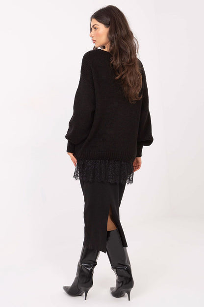 Luxurious puffed sleeve women's sweater featuring lace accents, crafted by Factory Price for refined and stylish looks.