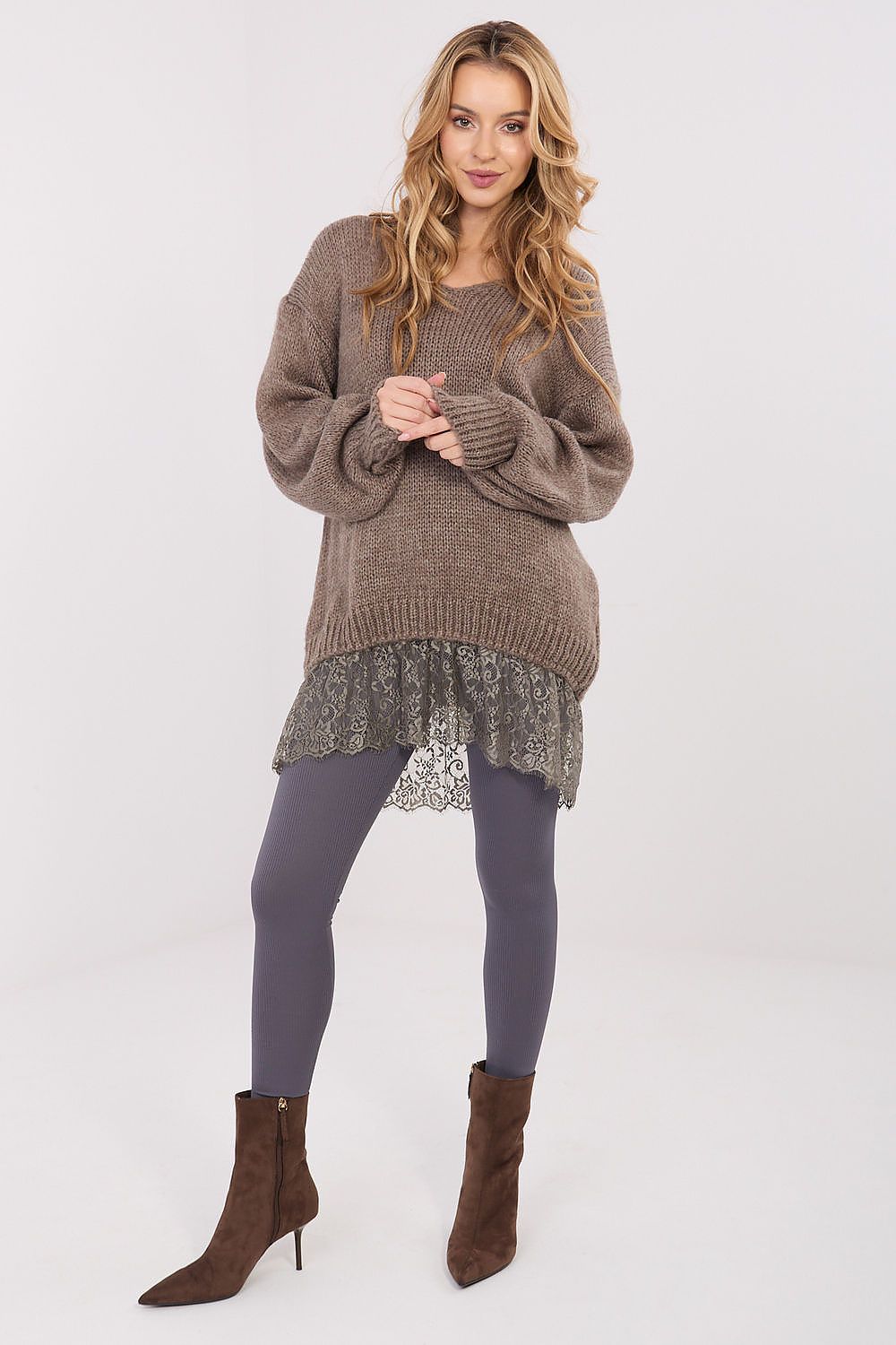 Stylish EU size 0 women's V-neck sweater in a blend of acrylic, nylon, and mohair by Factory Price, combining comfort and elegance.