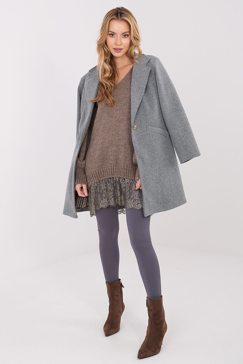 Chic women's sweater with a smooth pattern and lace trim, created by Factory Price for a touch of romantic elegance in casual outfits.