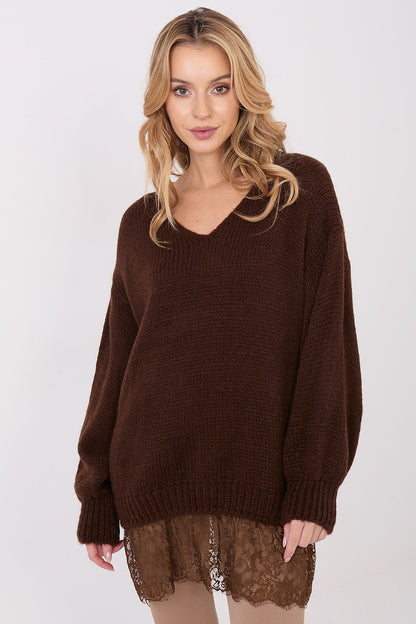 Sophisticated women's sweater with a long cut and puffed sleeves, crafted by Factory Price from a comfortable acrylic-mohair blend.