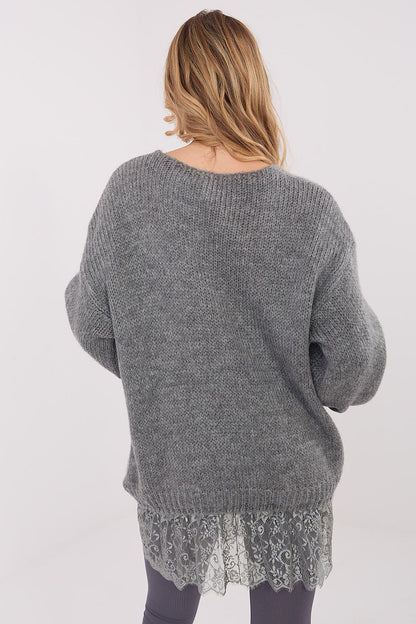 Stylish display of Factory Price's women's V-neck sweater, accentuating the soft acrylic-mohair blend and the unique charm of its classic design.