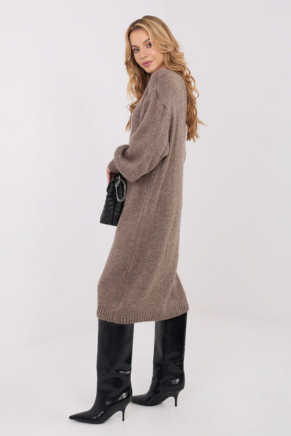 Luxurious oversized knit midi sweater dress featuring a V-neck, ideal for elegant everyday wear, available in EU sizes 0, by Factory Price.