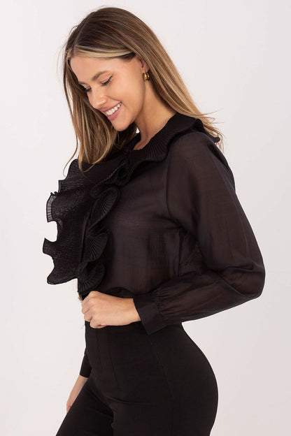 Elegant women's long sleeve shirt featuring a refined jabot collar, crafted from a luxurious blend of Tencel and polyester by Factory Price.