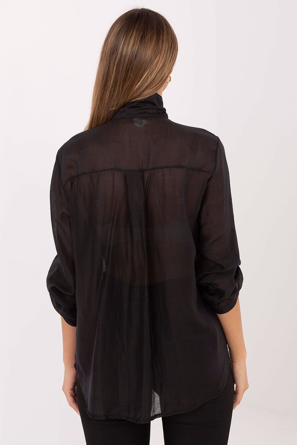 Elegant Women's Long Sleeve Shirt in soft Tencel-Polyester blend, featuring a chic tie neckline, perfect for versatile chic outfits from Factory Price.