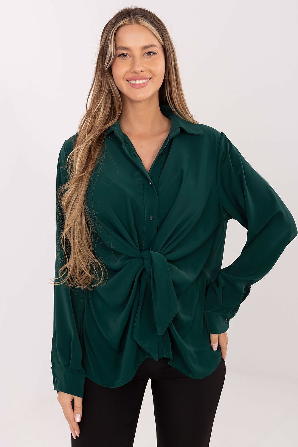Elegant Women's Long Sleeve Polyester Shirt by Factory Price, showcasing a timeless design suitable for both formal occasions and everyday wear.