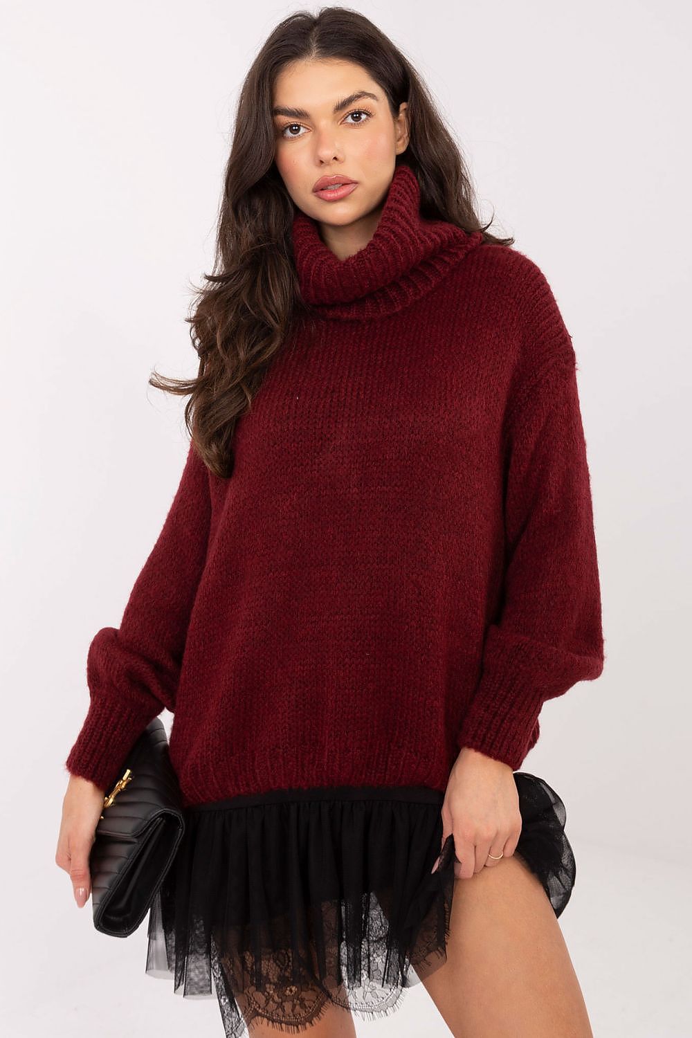 Luxurious women's loose turtleneck sweater detail featuring a varied texture, made by Factory Price for everyday elegance.