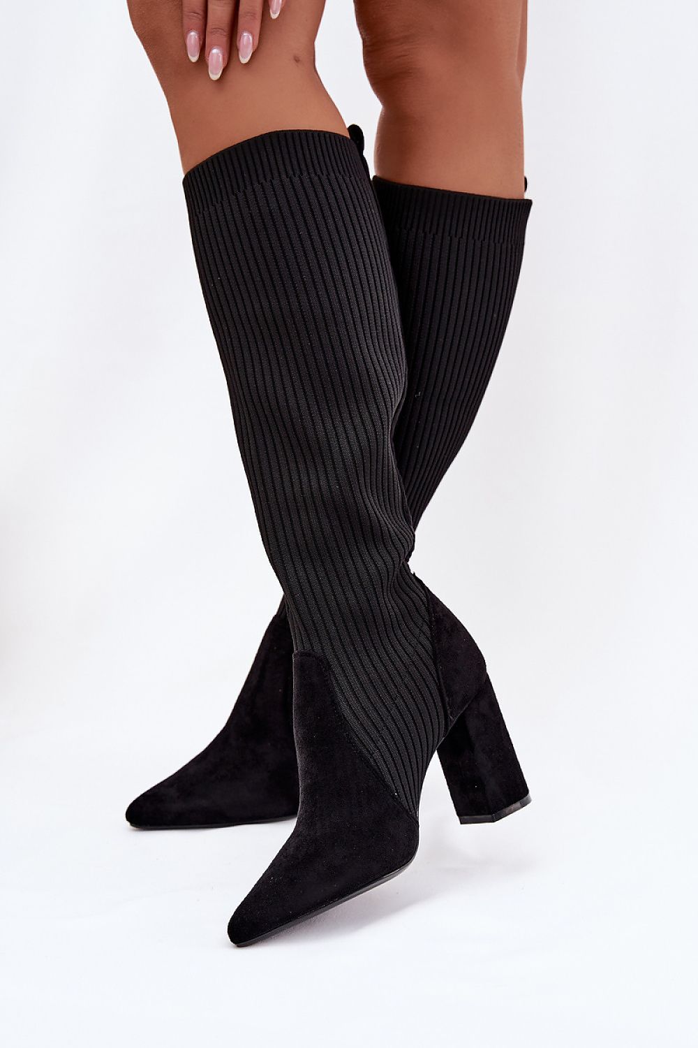 Stylish women's sock-style heel boots from Step in Style, crafted from eco-leather with a pointed toe for a sophisticated silhouette and modern elegance.
