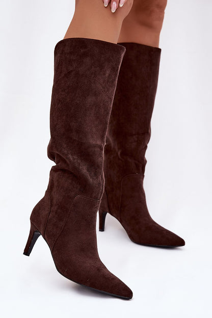 Chic winter wear: Elegant Women's Eco-Suede Heel Boots with Stiletto by Step in Style, showcasing pointed toes and a slim 7 cm heel, perfect for sophisticated outfits.