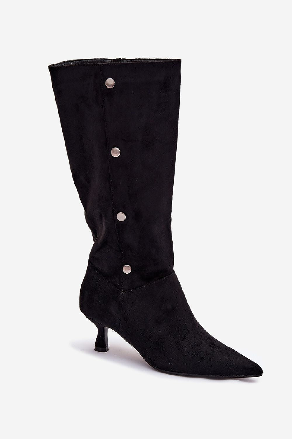 Stunning women's heel boots made of eco suede by Step in Style, showcasing a sleek pointed toe design and a low heel, ideal for any formal or casual outfit.