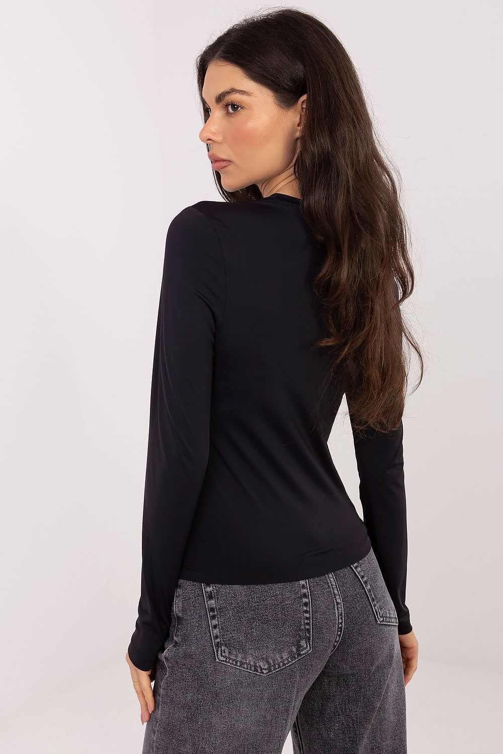 Luxury fitted long sleeve blouse by Sublevel, showcasing a comfortable polyamide blend fabric in a sleek design.