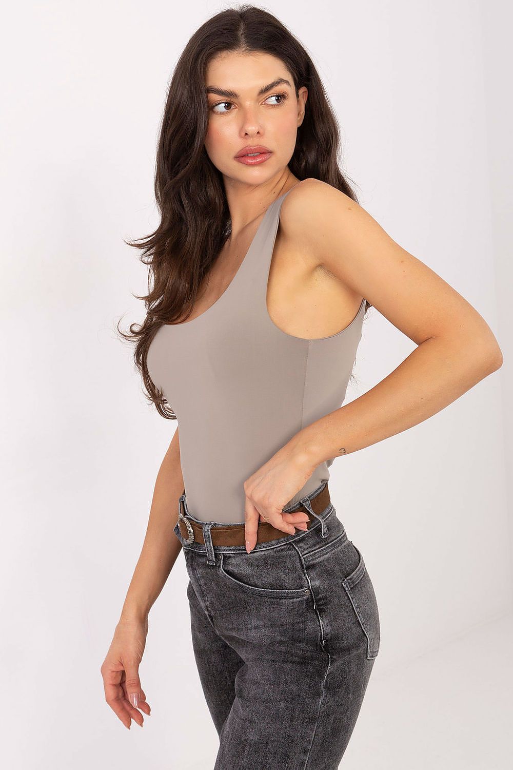 Elegant and versatile sleeveless t-shirt by Sublevel, ideal for layering and casual style.