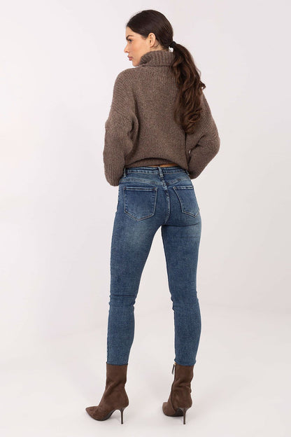 Detail view of Factory Price luxury women's skinny fit jeans, showcasing the sleek design and quality craftsmanship of the cotton blend fabric.