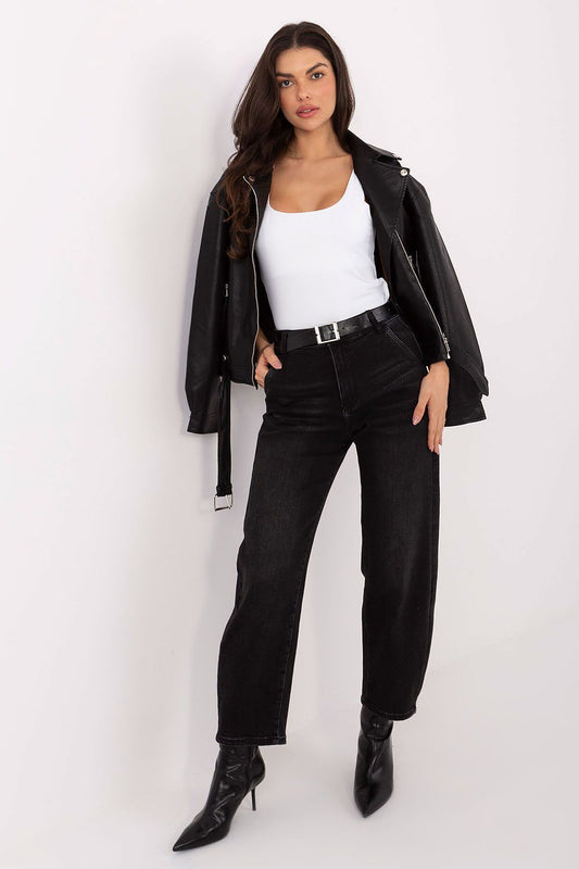 Luxury Women's High Waist Tapered Jeans by Factory Price, showcasing a modern silhouette with a premium cotton blend for ultimate comfort.