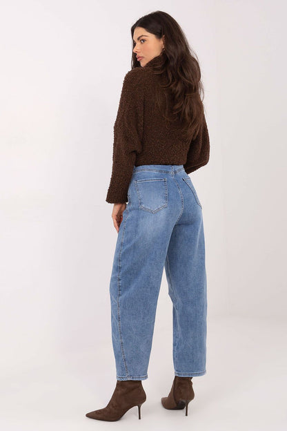 Versatile luxury women's high waist balloon jeans by Factory Price in a smooth pattern, suitable for various wardrobe combinations and everyday wear.