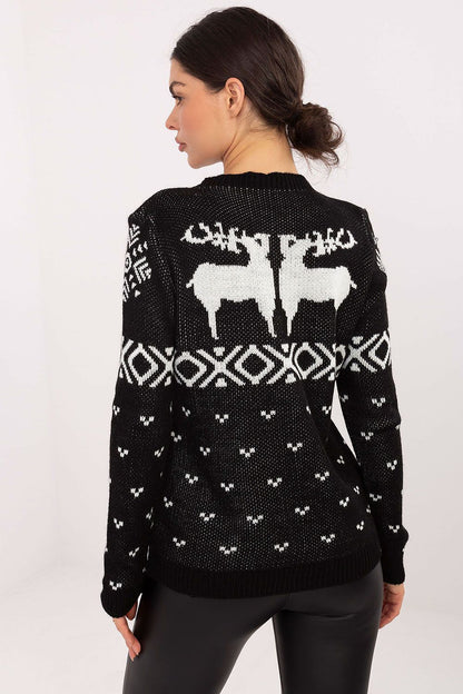 Italy Moda elegant women's sweater in a standard length, showcasing festive heart and reindeer design perfect for holiday gatherings.