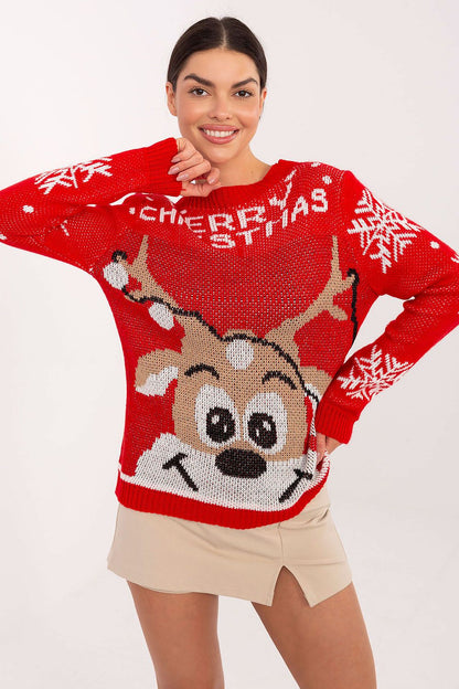 Luxurious women's acrylic sweater by Italy Moda featuring a unique snowflake print, perfect for casual and party wear.