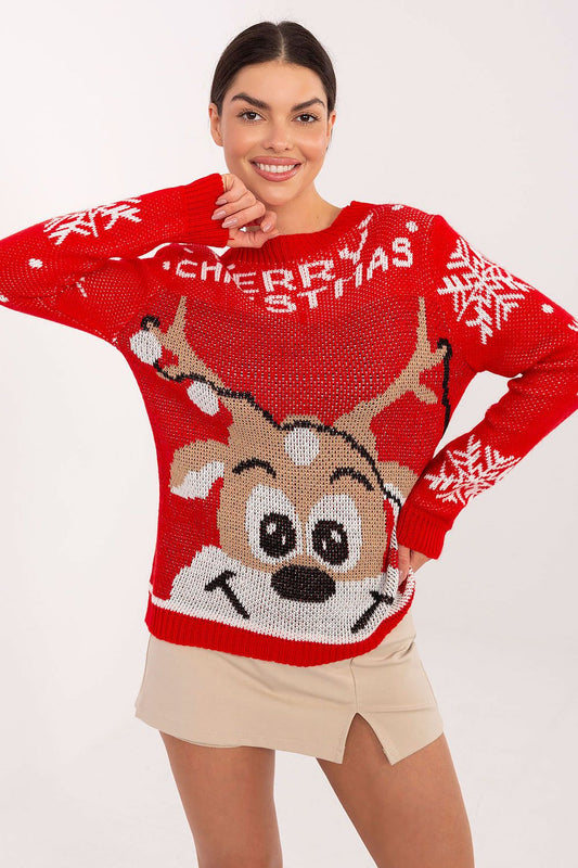 Luxurious women's acrylic sweater by Italy Moda featuring a unique snowflake print, perfect for casual and party wear.