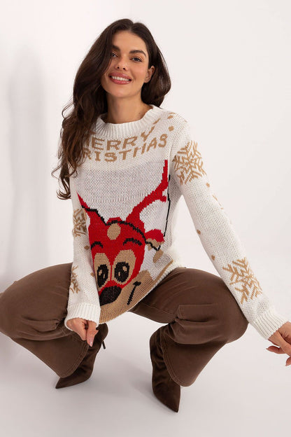 Luxurious women's acrylic sweater by Italy Moda featuring a unique snowflake print, perfect for casual and party wear, shown in elegant styling.