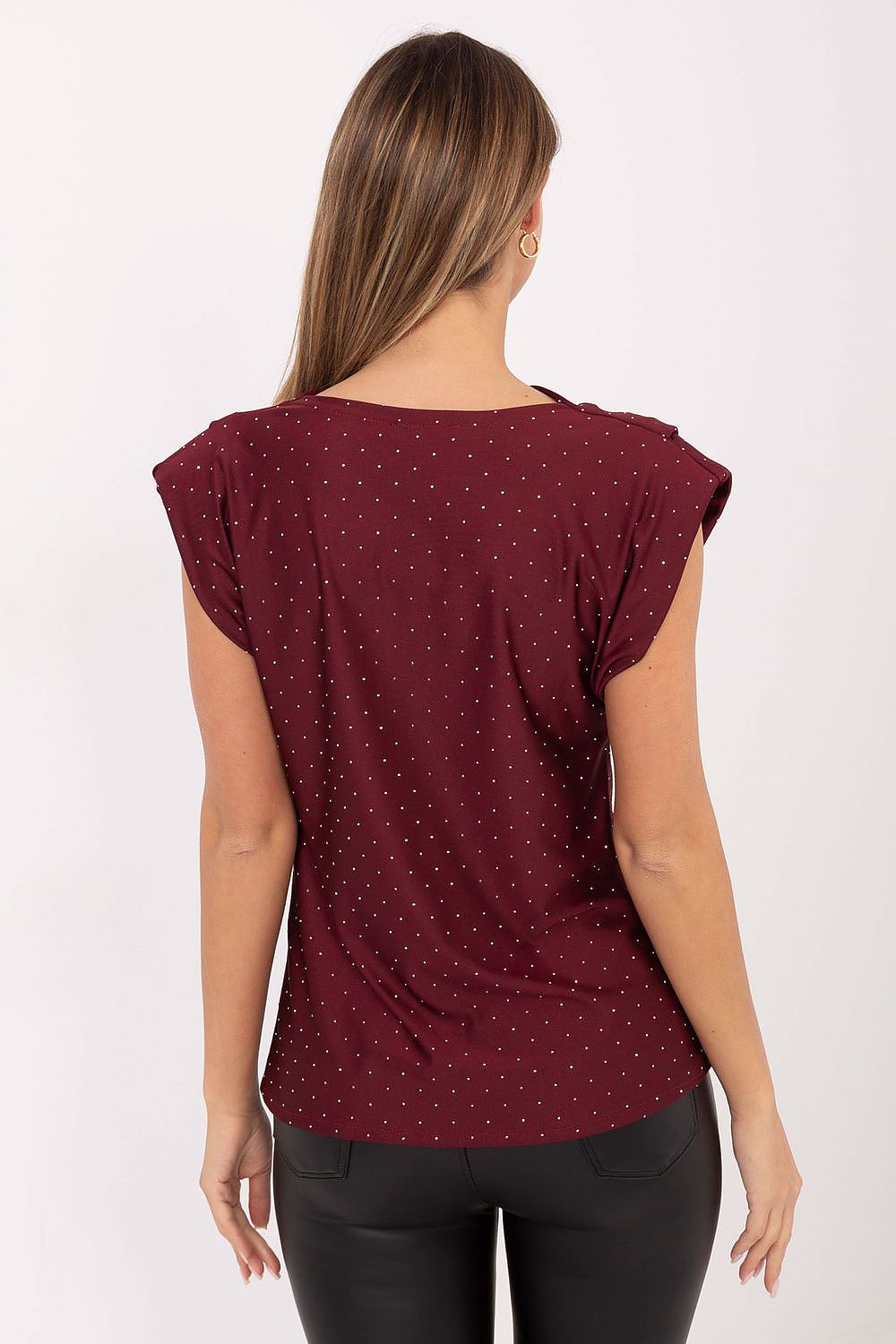 Luxurious women's blouse in EU size 0 from Italy Moda, showcasing a flowing neckline and adorned with shimmering jet application.