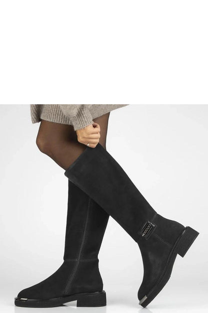 Stylish Solea Graphite Thigh-High Boots featuring a modern decorative toe cap, crafted from high-quality natural suede for ultimate comfort and elegance.